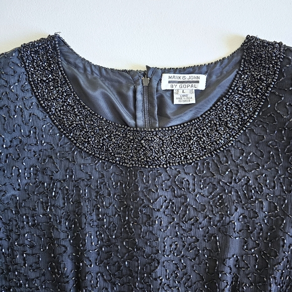 100% Pure Silk Mark & John By Gopal Black Beaded Cocktail Elegant Dress Sz Large - Picture 8 of 16